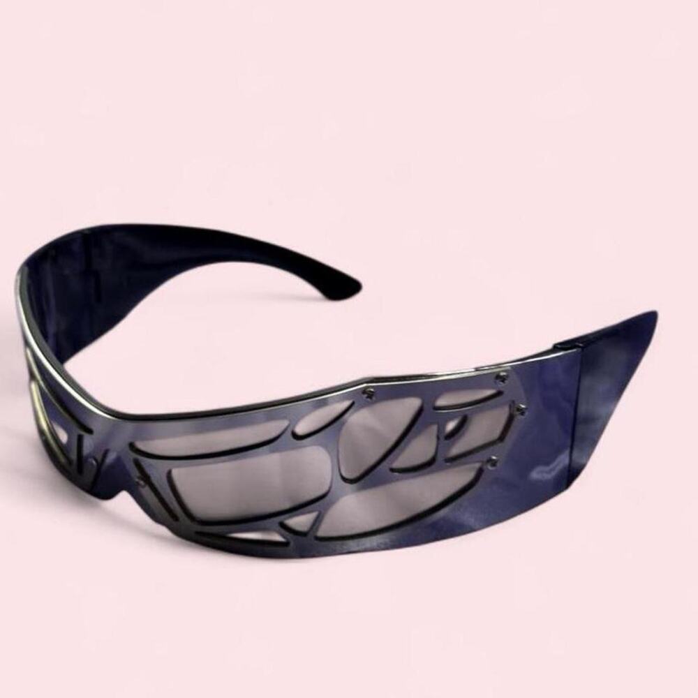 Silver mirrored visor sunglasses cyber y2k futuristic techno rave